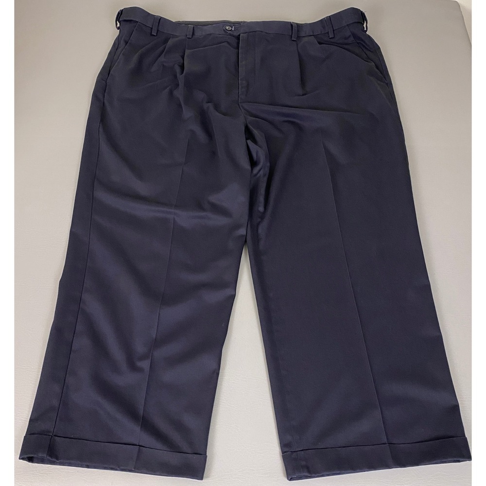 Croft & Barrow Pants Men's Size 50x29 Navy Blue Pleated Cuffed Cotton Chino